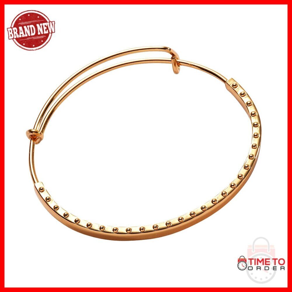 Gold Beaded Edge Charm Bangle Bracelet Nickel-Free Brass